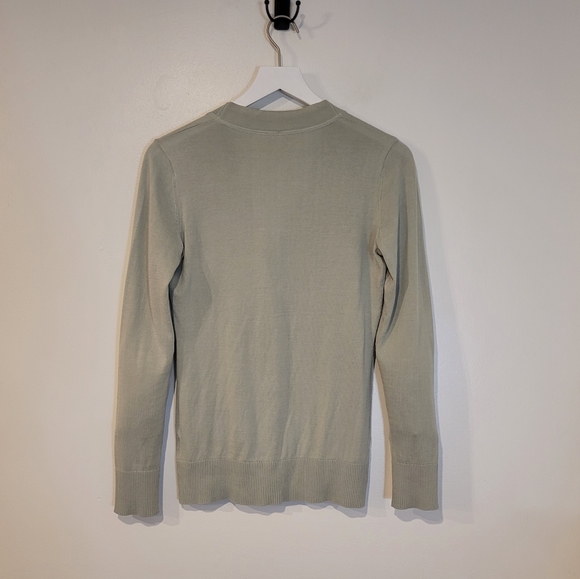 Tory Burch Simone Cardigan Sweater Green Ribbed Logo Gold Button Front Cotton - Picture 8 of 9